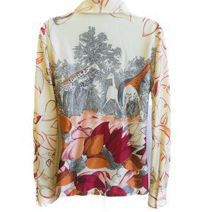 Loubella Vintage 70s Disco Nylon Top GiRAFFES Botanical Hearts Dagger Collar